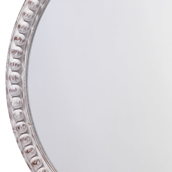 30” White Wood Bead Mirror