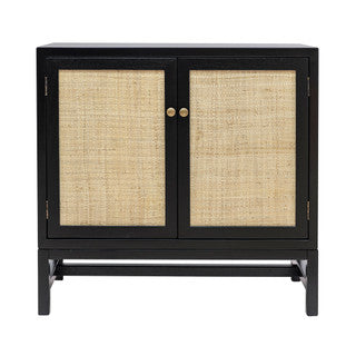 2 Door Black Cabinet w/ Raffia Panels