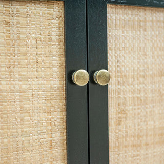 2 Door Black Cabinet w/ Raffia Panels