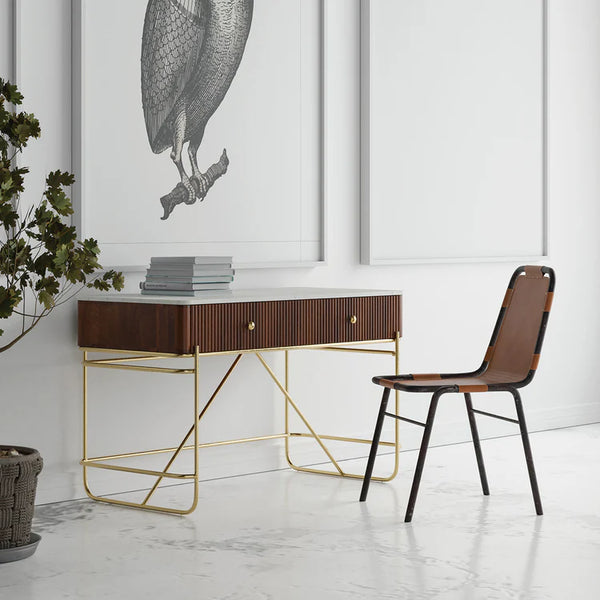 Wood, Marble & Brass Desk