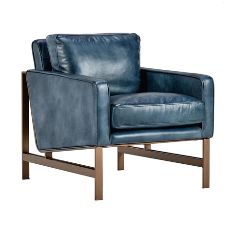 Blue Leather & Iron Club Chair