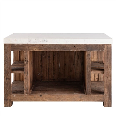 Reclaimed Wood Island/Bar Table with a Marble Top