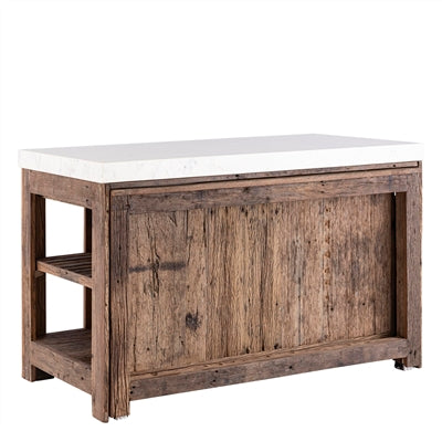 Reclaimed Wood Island/Bar Table with a Marble Top