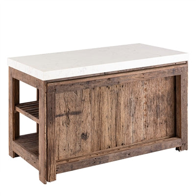 Reclaimed Wood Island/Bar Table with a Marble Top