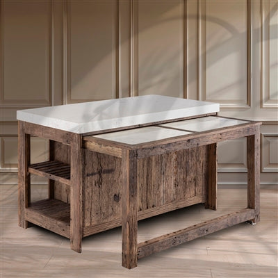 Reclaimed Wood Island/Bar Table with a Marble Top