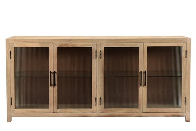 Mango Wood Sideboard with Fluted Glass
