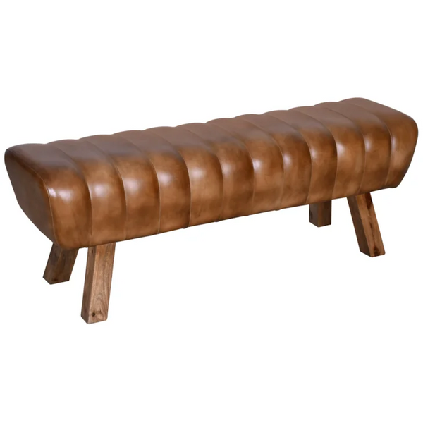 50” Stitched Brown Leather Bench