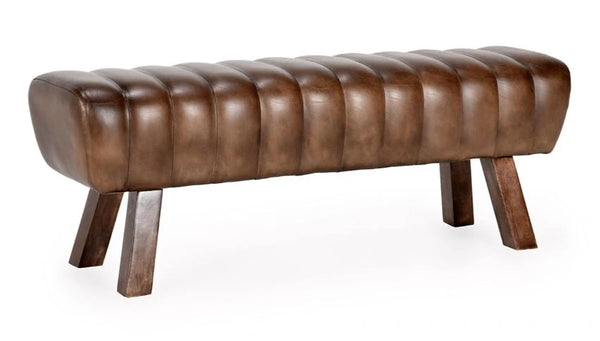 50” Stitched Brown Leather Bench