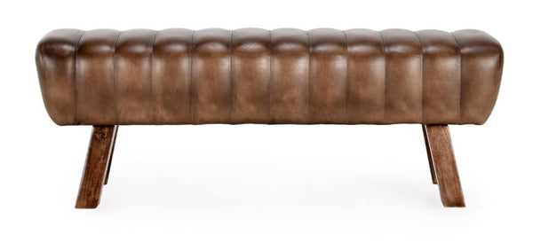 50” Stitched Brown Leather Bench