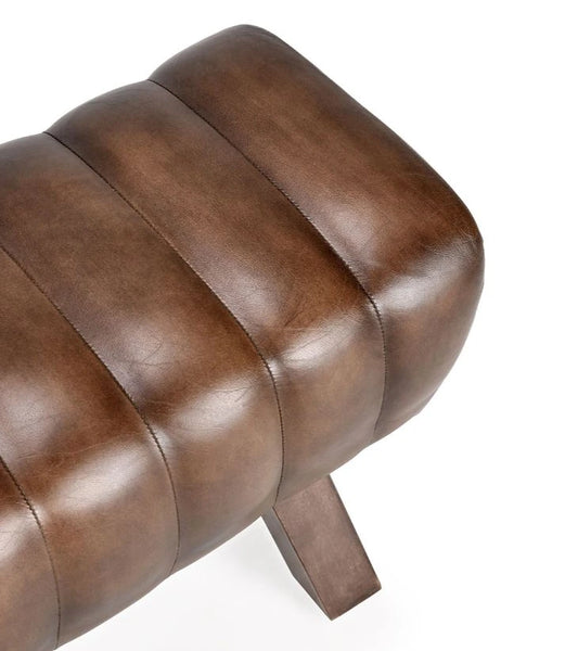 50” Stitched Brown Leather Bench