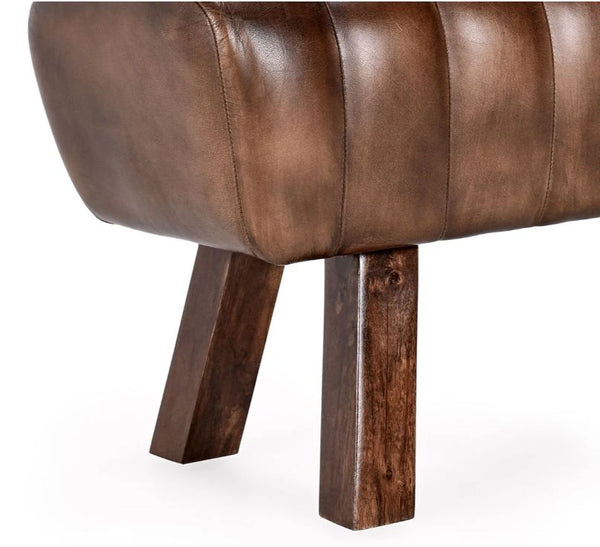 50” Stitched Brown Leather Bench