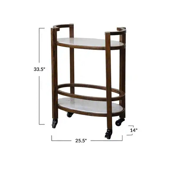 Marble & Mango Oval 2Tier Bar Cart