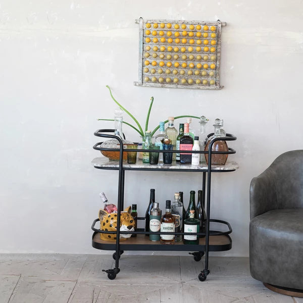 Marble, Mango & Metal 2Tier Bar Cart