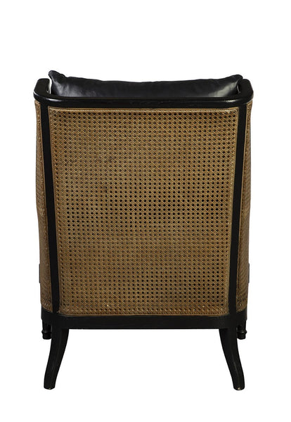 Oak, Rattan & Black Leather Chair