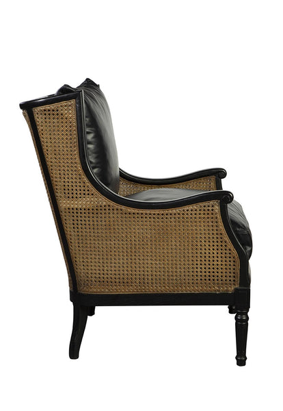 Oak, Rattan & Black Leather Chair