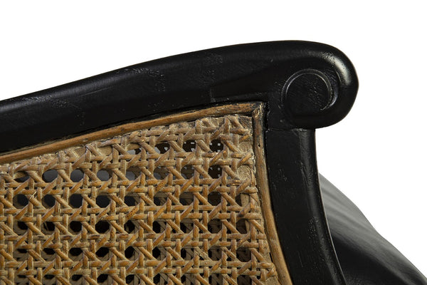 Oak, Rattan & Black Leather Chair