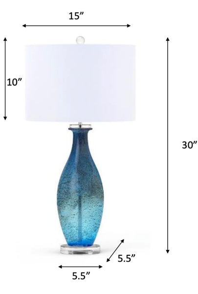 Blue Art Glass Lamp w/ Crystal Base