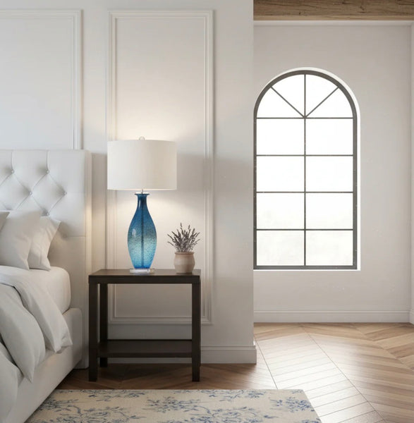 Blue Art Glass Lamp w/ Crystal Base