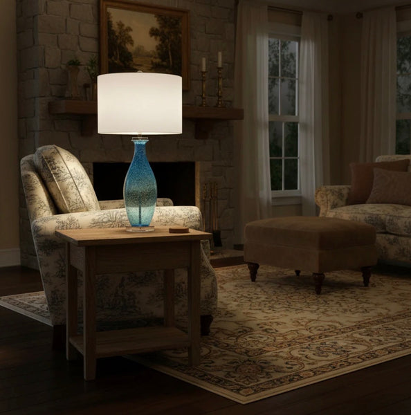 Blue Art Glass Lamp w/ Crystal Base