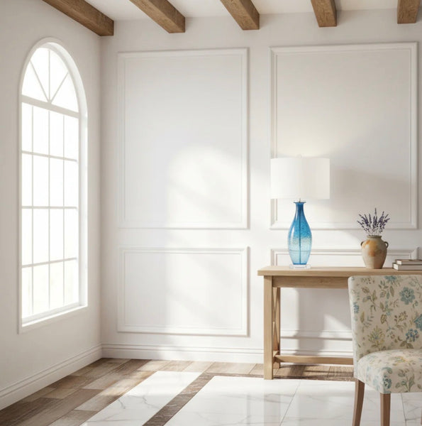 Blue Art Glass Lamp w/ Crystal Base