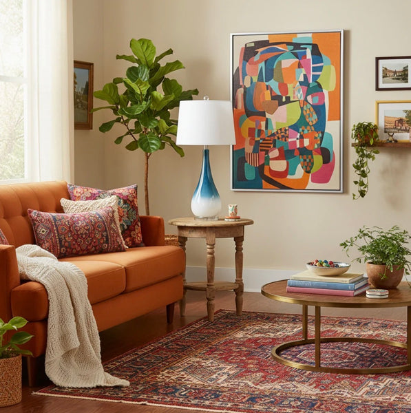 Blue & White Glass Table Lamp