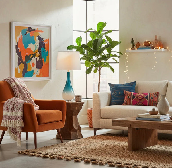 Blue & White Glass Table Lamp