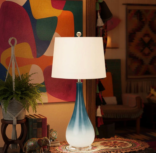 Blue & White Glass Table Lamp