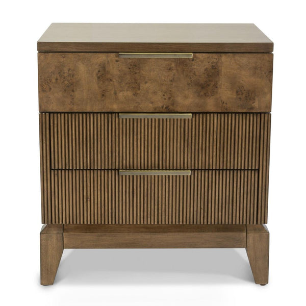 3 Drawer Nightstand, Vintage Chestnut Burl