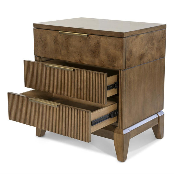 3 Drawer Nightstand, Vintage Chestnut Burl