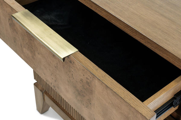 3 Drawer Nightstand, Vintage Chestnut Burl