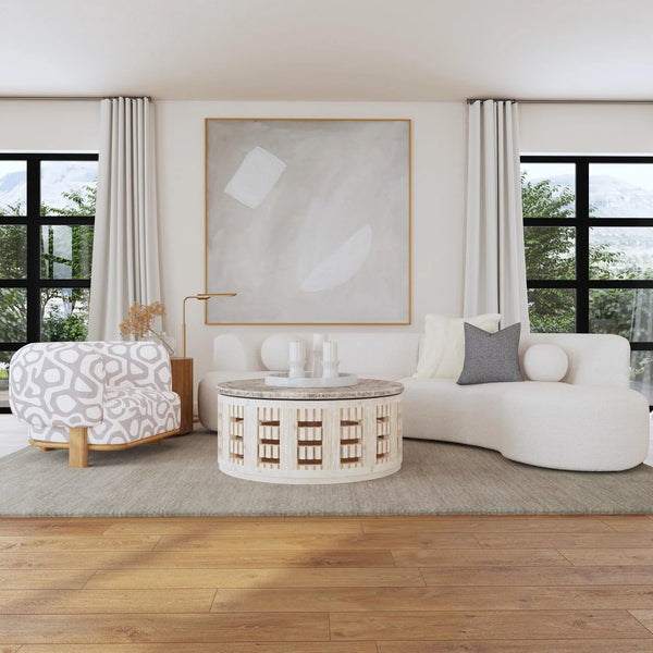 Crescent Shaped Ivory Sectional Sofa