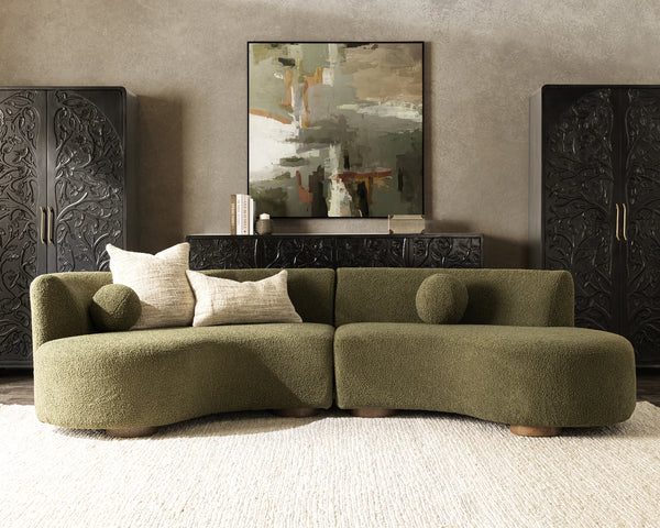 Crescent Shaped Green Sectional Sofa
