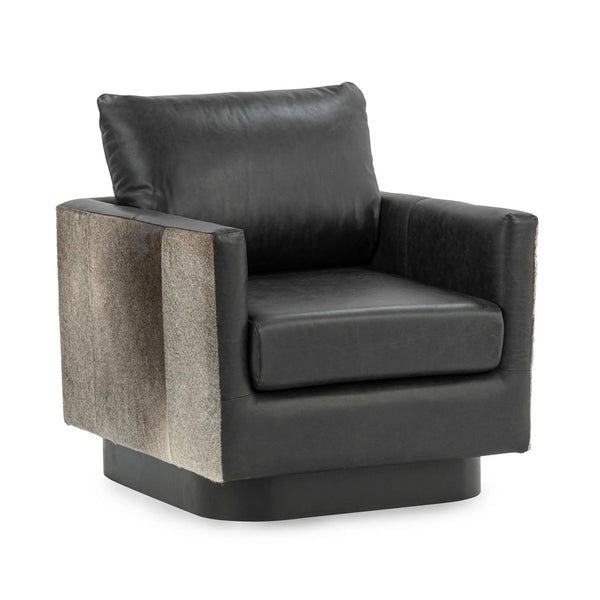 Black Leather & Hide Swivel Chair