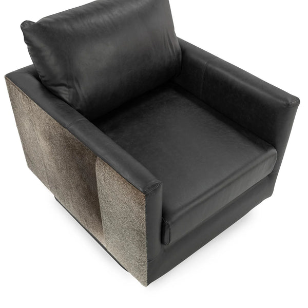 Black Leather & Hide Swivel Chair
