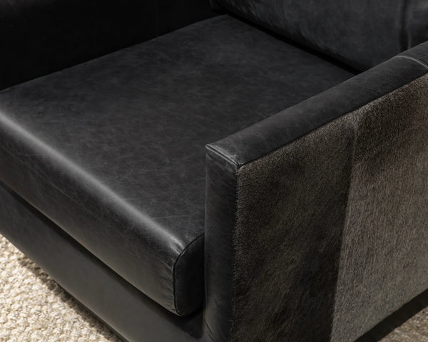 Black Leather & Hide Swivel Chair