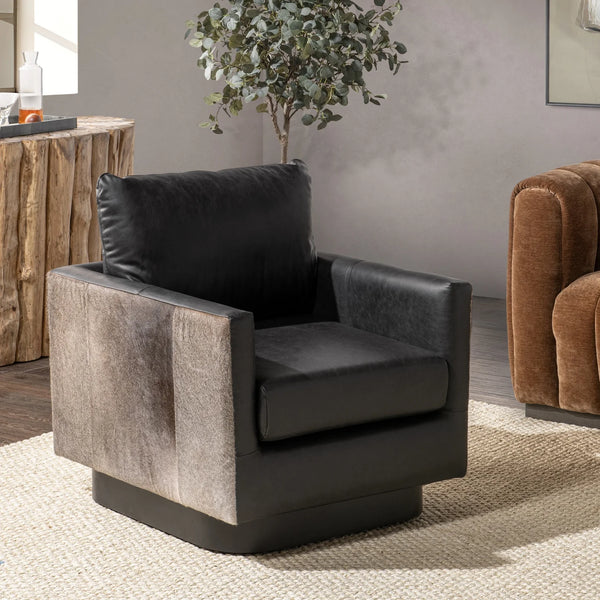Black Leather & Hide Swivel Chair