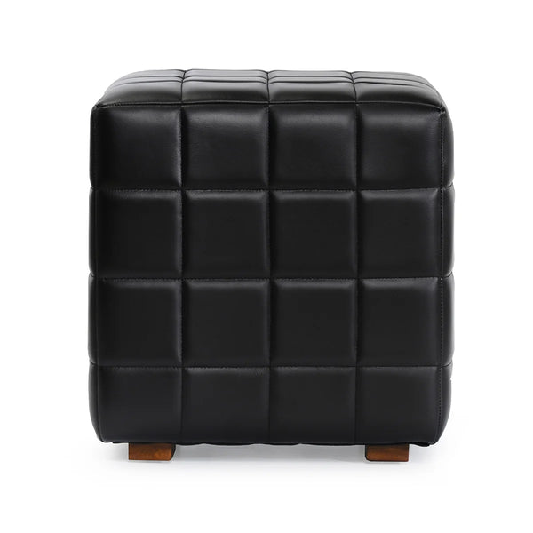 Black Leather Square Ottoman