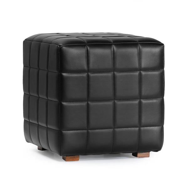 Black Leather Square Ottoman