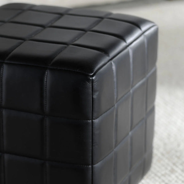 Black Leather Square Ottoman