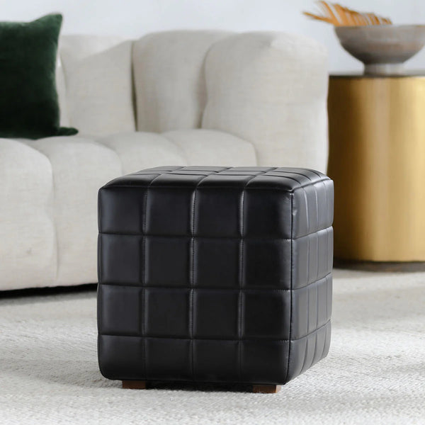 Black Leather Square Ottoman