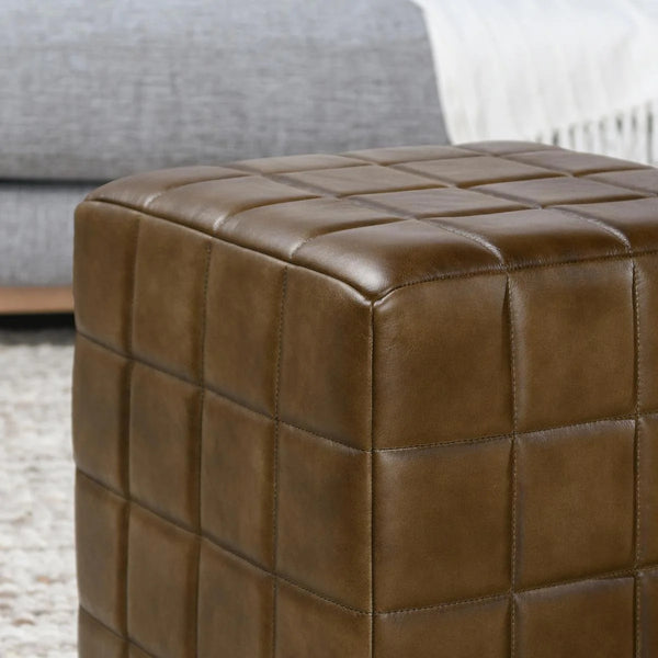 Brown Leather Square Ottoman