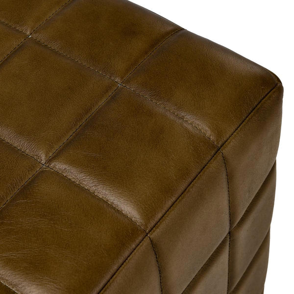 Brown Leather Square Ottoman