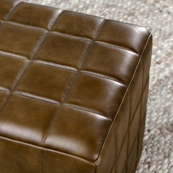 Brown Leather Square Ottoman