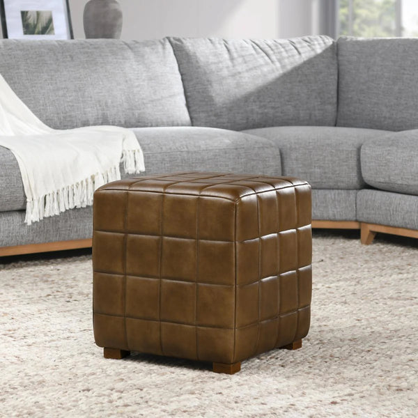 Brown Leather Square Ottoman