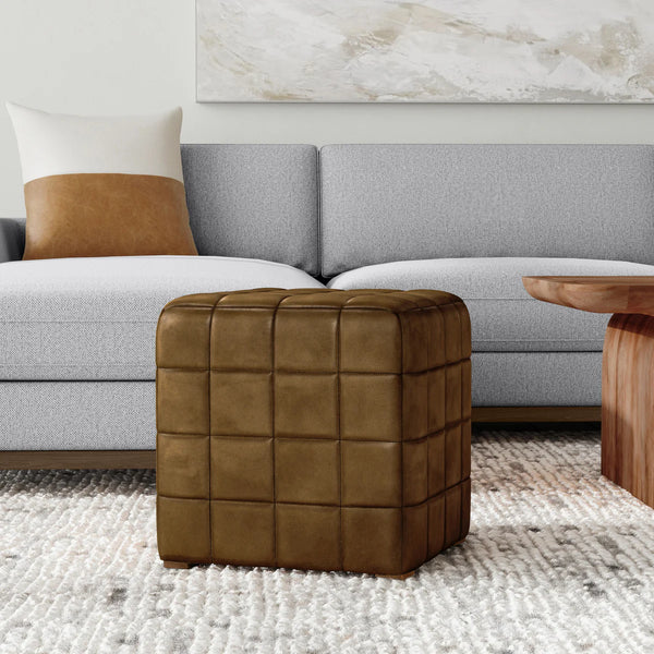 Brown Leather Square Ottoman