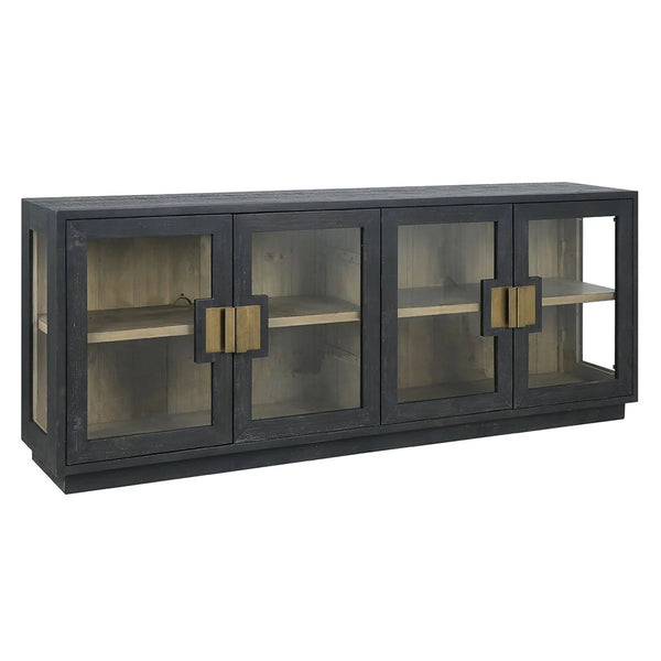 Reclaimed Pine & Glass Black Cabinet