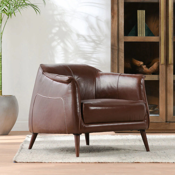 Mid-century Style Brown Leather Chair