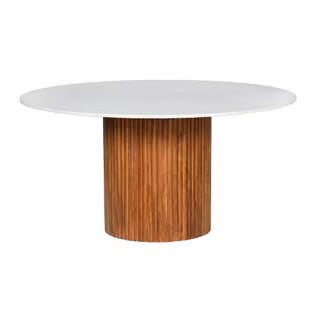 59” Ribbed Mango Wood & Marble Table