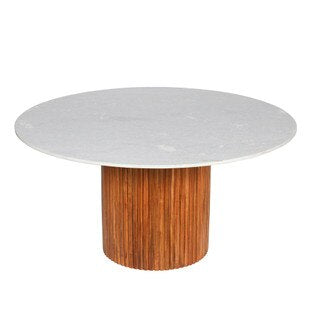 59” Ribbed Mango Wood & Marble Table