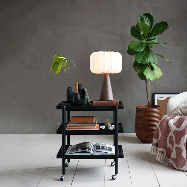 Black Rubber Wood 3Tier Bar Cart